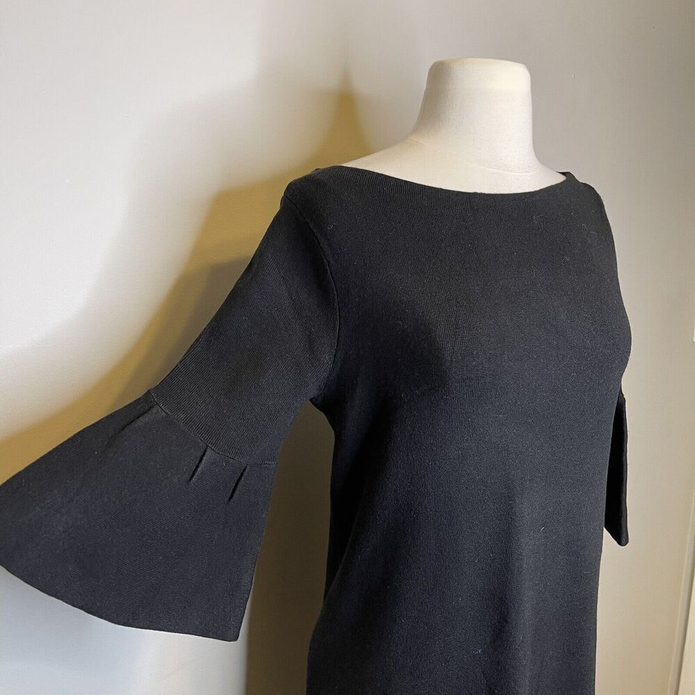 Ann Taylor LOFT Outlet Size Small Dress Black Knit Shift Bell Sleeve‎ Boat Neck - Picture 4 of 8